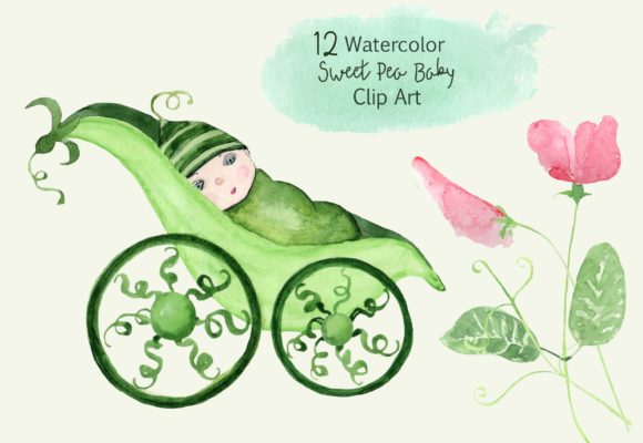 12 Watercolor Sweet Pea Baby Clip Art for Modern Branding and Marketing
