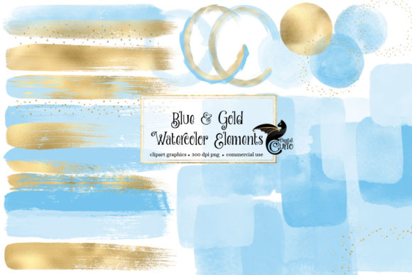 Blue and Gold Watercolor Elements for Editorial Design