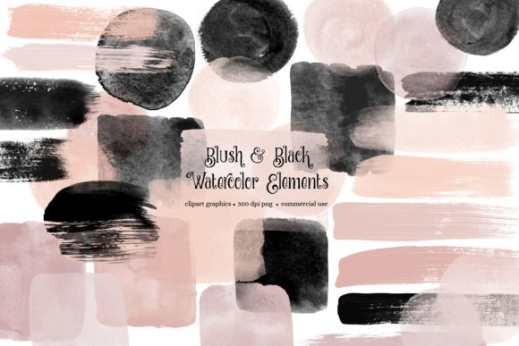 Blush and Black Watercolor Elements for Editorial Design