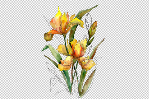 Bouquet of Yellow Irises Watercolor Set: A Versatile Illustration for Creative Sellers
