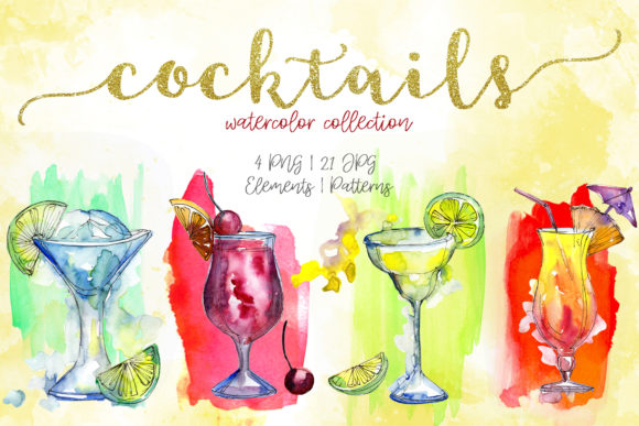 Cocktails Watercolor Collection Set: A Vibrant Graphic Design Asset for Creative Branding