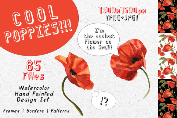 Cool Poppies Watercolor Set: A Versatile Illustration for Creative Sellers
