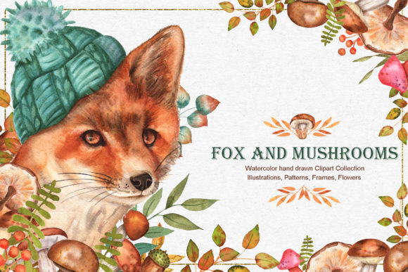 Fox and Mushrooms Watercolor Set: A Versatile Illustrations Boost for Content Creators