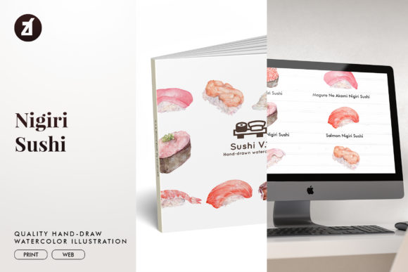 Nigiri Sushi Watercolor Illustration: A Versatile Graphic Design Asset for Creative Campaigns