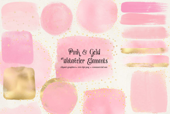 Pink and Gold Watercolor Elements Clipart: A Versatile Illustration for Creative Marketing