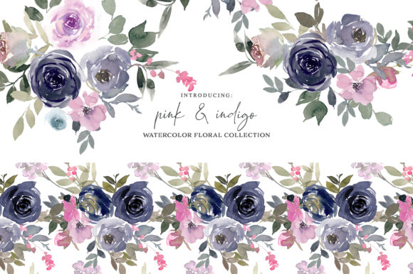 Pink Indigo Watercolor Clipart Set: A Designer’s Perspective