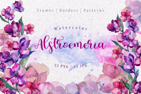 Purple Alstroemeria Watercolor Set for Local Business Branding