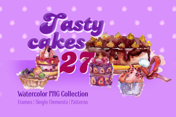 Tasty Cakes Violet Watercolor Illustrations for Digital Sellers