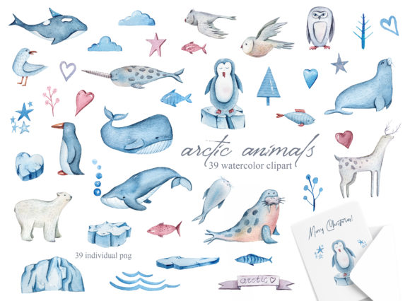 Watercolor Arctic Animals Clipart: A Unique Illustration Asset for Design Projects