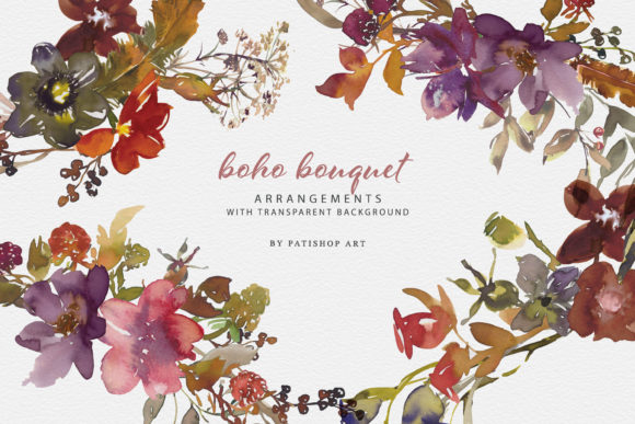 Watercolor Boho Floral Clipart Set Illustrations