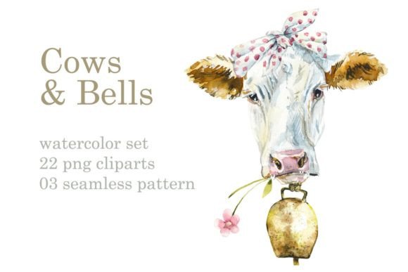 Watercolor Cute Cow and Bull Illustrations