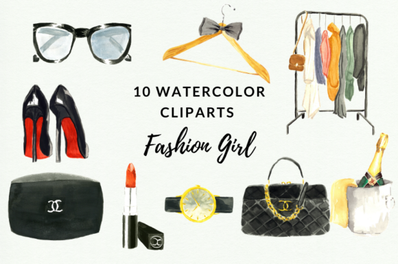 Watercolor Fashion Cliparts, Chanel Clip: A Versatile Illustration for Creative Projects