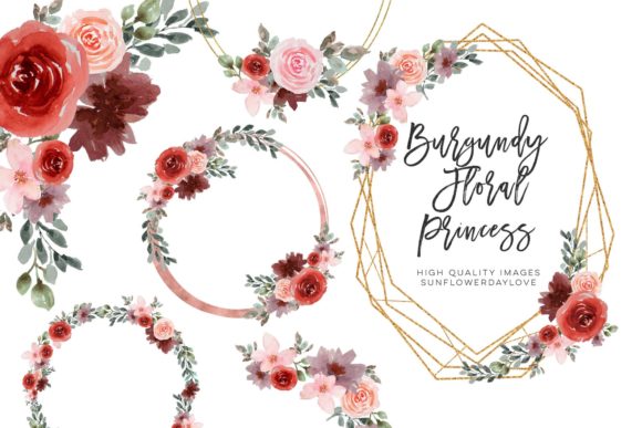Watercolor Flower Frame Clipart for Wedding Illustrations