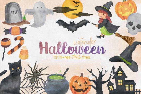 Watercolor Halloween Night Clipart: A Festive Illustration for Local Branding