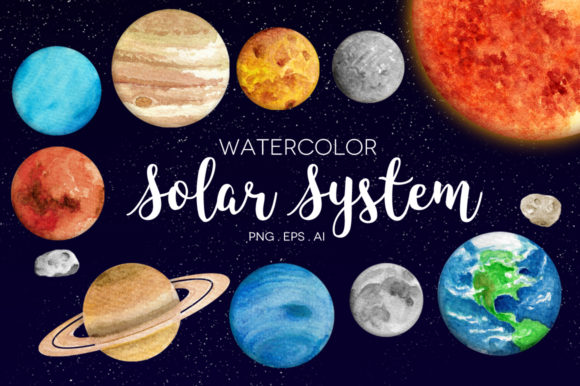 Watercolor Solar System Clipart: A Creative Design Asset for Marketing