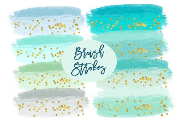 Watercolor Splashes Clipart, Mint Brush Illustrations