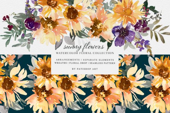 Watercolor Sunflower Clipart Collection