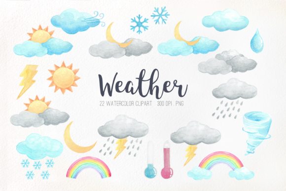 Watercolor Weather Clipart: A Versatile Illustration for Creative Sellers