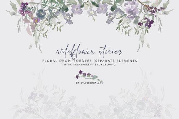 Watercolor Wildflower Borders Elements and Illustrations