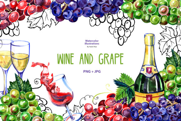 Watercolor Wine and Grape Illustrations: A Versatile Design Asset for Creative Projects