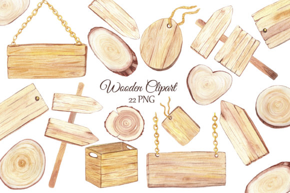 Watercolor Wooden Clipart for Editorial Design